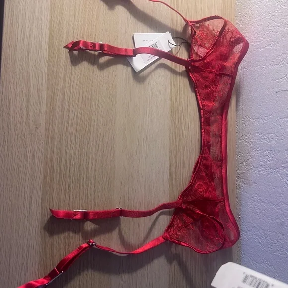 Fleur du Mal Red Lace Bra and Panty Set - Picture 5 of 8